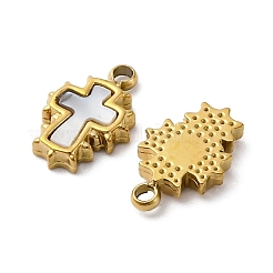304 Stainless Steel Pave Natural White Shell Cross Charms&nbsp;STAS-S163-26G