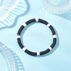 2Pcs 2 Styles Natural Lava Rock & White Shell Flat Round Beads Stretch Bracelets for Men Women&nbsp;BJEW-JB12462