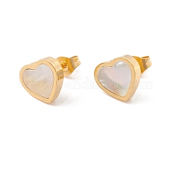 6 Pairs Natural White Shell Heart Stud Earrings&nbsp;EJEW-G291-02M
