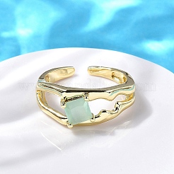 Square Brass Cat Eye Cuff Rings&nbsp;RJEW-G344-01G-03