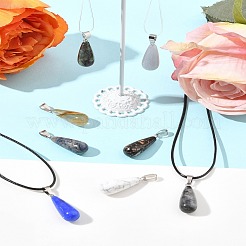 DIY Natural & Synthetic Gemstone Teardrop Pendant & Waxed Cord Pendant Necklace Making Kits&nbsp;DIY-FS0008-48