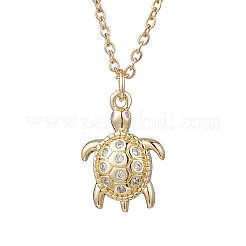 Sea Turtle Brass Micro Pave Clear Cubic Zirconia Pendant 304 Stainless Steel Cable Chain Necklaces for Women&nbsp;NJEW-JN05409