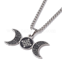 Triple Moon Goddess 201 Stainless Steel Pendant Necklaces&nbsp;NJEW-K253-27P