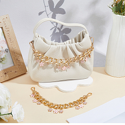 2Pcs Alloy Enamel Pink Flower Charm Aluminum Bag Decorative Chains&nbsp;HJEW-BBC0001-29
