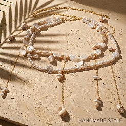Summer Beach Alloy Imitation Pearl and Natural Shell Tassel Waist Beads for Bikini&nbsp;WG13900-02