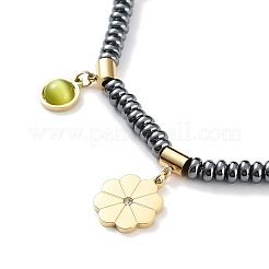 Rhinetone Flower & Cat Eye Bib Necklace&nbsp;NJEW-F318-08G