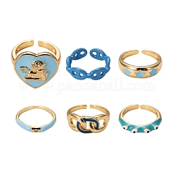 6Pcs 6 Style Golden Brass Cuff Rings&nbsp;RJEW-LS0001-03