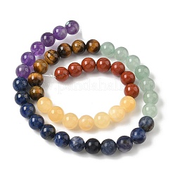 Chakra Natural Red Jasper & Yellow Jade & Green Aventurine & Tiger Eye & Sodalite & Amethyst Beads Strands&nbsp;G-NH0002-E02-8mm