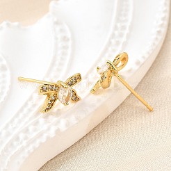 Bowknot Brass Micro Pave Clear Cubic Zirconia Stud Earrings&nbsp;EJEW-G433-05G