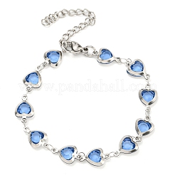 304 Stainless Steel & Glass Heart Link Chain Bracelets for Women&nbsp;BJEW-P334-12P