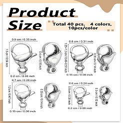 40Pcs 4 Style 304 Stainless Steel Lobster Claw Clasps&nbsp;STAS-LP0005-04