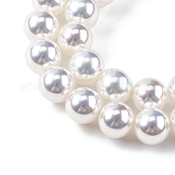 UV Plating Pearlized Glass Pearl Beads Strands&nbsp;GLAA-F128-01B-T1