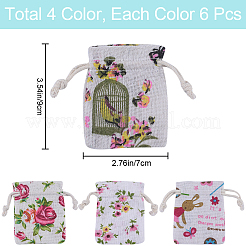4 Styles Flower Print Burlap Packing Pouches&nbsp;ABAG-BBC0001-03A
