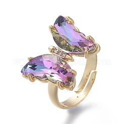 Adjustable Brass Glass Finger Rings&nbsp;RJEW-P148-A01-M