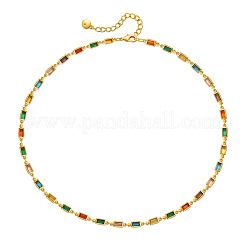 Special-interest Brass Pave Cubic Zirconia Rectangle Link Chain Necklaces for Women&nbsp;FS-WG3A151-01