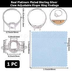 1Pc Adjustable 925 Sterling Silver Cubic Zirconia Ring Components&nbsp;STER-BBC0009-16
