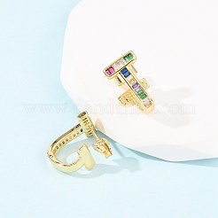 Brass Micro Pave Cubic Zirconia T-Shaped Stud Earrings&nbsp;EJEW-B153-07G