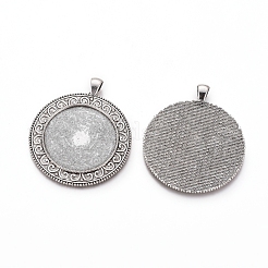 Tibetan Style Flat Round Alloy Big Pendant Cabochon Settings&nbsp;TIBEP-Q051-07AS-RS