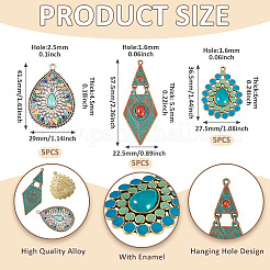 15Pcs 3 Styles Tibetan Style Alloy with Acrylic Pendants&nbsp;FIND-TA0010-20