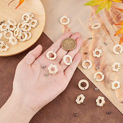 32Pcs 2 Style Donut & Flower Natural Ash Wood Stud Earring Findings&nbsp;EJEW-UN0002-28
