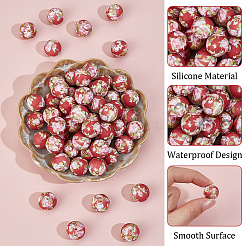60Pcs Round with Pattern Food Grade Eco-Friendly Silicone Focal Beads&nbsp;SIL-PA0001-34B