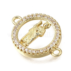 Religion Brass Micro Pave Clear Cubic Zirconia Connector Charms&nbsp;KK-G602-07G-10
