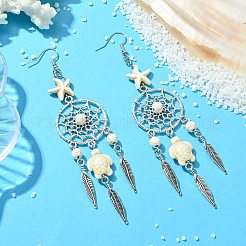 Web with Feather Alloy Chandelier Earrings&nbsp;EJEW-JE05464-02