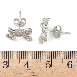 Brass Micro Pave Clear Cubic Zirconia Bowknot Stud Earrings&nbsp;EJEW-A145-02B-P