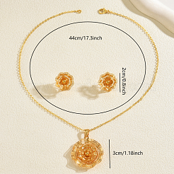 Vintage Brass Flower Stud Earrings & Pendant Necklaces Sets for Women&nbsp;BJ1568
