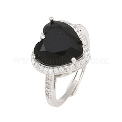 Heart Brass Micro Pave Cubic Zirconia Cuff Open Rings for Women&nbsp;CU-CBA0A21-02P