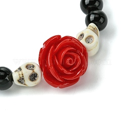 2Pcs 2 Colors Halloween Theme 8.5mm Round Synthetic Black Stone Beaded Stretch Bracelet Sets&nbsp;BJEW-JB10882