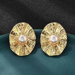 Oval Brass ABS Plastic Imitation Pearl Stud Earrings&nbsp;EJEW-S258-03G