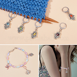Alloy Hamsa Hand Pendant Locking Stitch Markers with Handmade Evil Eye Lampwork&nbsp;HJEW-PH01888