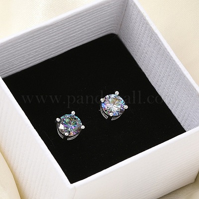 925 Sterling Silver Moissanite Rhinestone Stud Earrings&nbsp;EJEW-U042-04P-1