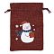 Christmas Theme Jute Cloth Storage Bags, Rectangle Drawstring Bags, FireBrick, Snowman, 14x10x0.4cm