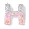 Resin Pendants, with Shell & Paillette & Gloden Alloy Loop, Letter A~B, Letter H, 42~44x11.5~57x7.5~8.5mm, Hole: 2mm