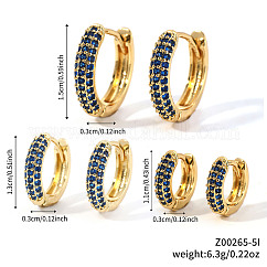 Elegant Brass Pave Cubic Zirconia Hoop Earrings, Ring Shape, Golden, Dark Blue, 15~11x3mm