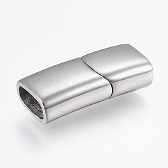 Tarnish Resistant 304 Stainless Steel Magnetic Clasps with Glue-in Ends, Rectangle, Stainless Steel Color, 23x10x6mm, Hole: 4x8mm