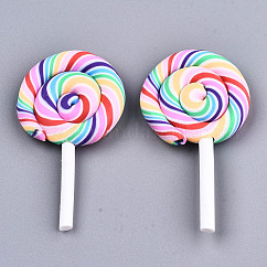 Christmas Handmade Polymer Clay Cabochons, for Phone Case Decoration & DIY Jewelry Making, Lollipop, Rainbow Color, 43~49.5x27~28.5x6.5mm