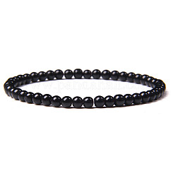 4mm Round Natural Obsidian Beads Bracelet for Men, European and American Retro Simple Versatile Stretch Bracelets, 7.48 inch(19cm)
