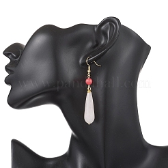 Natural Rose Quartz Teardrop Dangle Earrings&nbsp;EJEW-JE06848-02