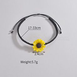 Bohemian Resin Yellow Sunflower Charm Waxed Cord Braided Anklets for Women&nbsp;FS-WG1838E-01