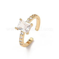 Rectangle Brass Micro Pave Cubic Zirconia Cuff Rings for Women&nbsp;RJEW-L334-02G