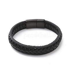 Black Leather Braided Cord Bracelet with 304 Stainless Steel Magnetic Clasps&nbsp;BJEW-P275-19