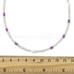 Rice Natural Shell and Round Glass Seed Beaded Necklaces for Women&nbsp;NJEW-MZ00153