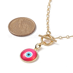 Flat Round Glass Evil Eye Pendant Necklaces&nbsp;NJEW-JN04193