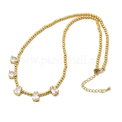 Brass Pave Cubic Zirconia Teardrop Pendant Round Beaded Necklaces&nbsp;NJEW-C121-01G-06