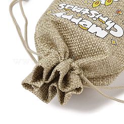 Christmas Printed Burlap Packing Pouches Drawstring Bags&nbsp;ABAG-Q053-02A-02