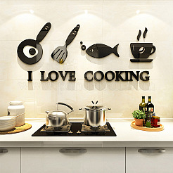 2Set 7Pcs 3D Tableware Theme Acrylic Self-adhesion Mirror Wall Stickers&nbsp;DIY-EL0001-02