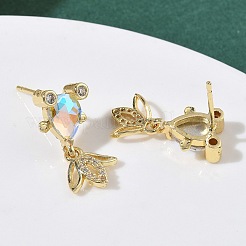 Brass Micro Pave Cubic Zirconia Fish Dangle Stud Earrings&nbsp;EJEW-K320-01G-23